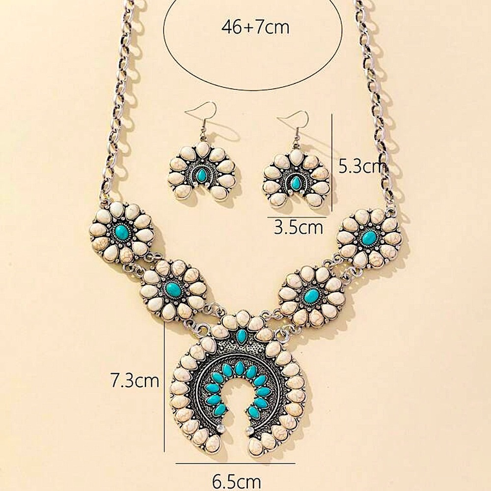 Boho Squash Blossom Turquoise Necklace, Navajo Necklace ,Squash Vintage - Picture 3 of 3